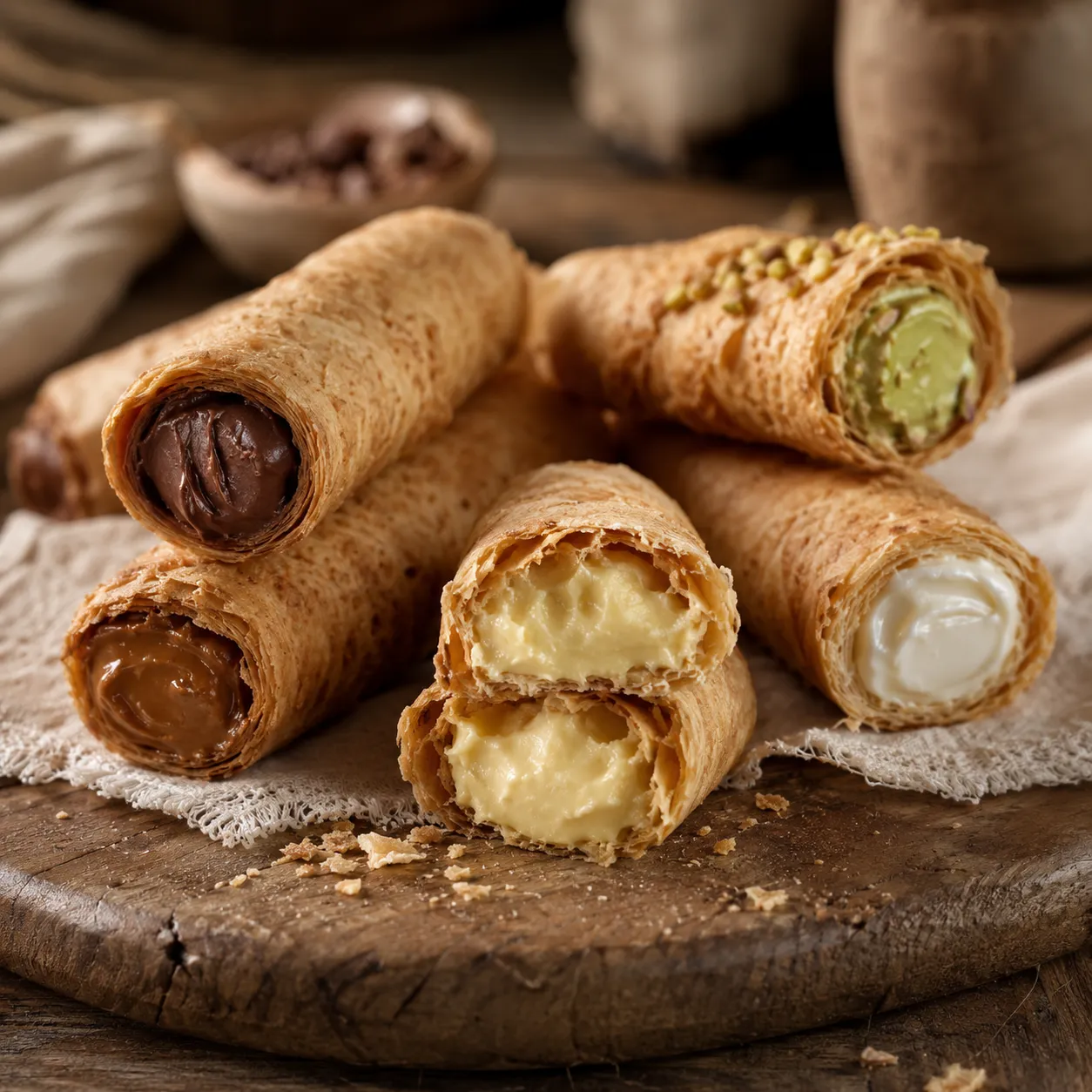 Canudinhos recheados com creme aparente