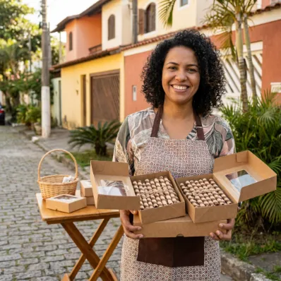 Mulher vendendo canudinhos